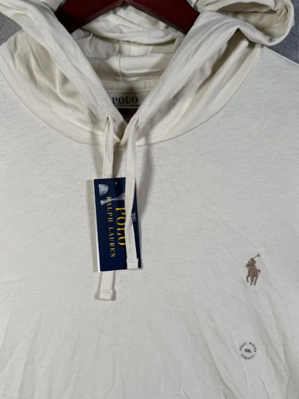 Polo Ralph Lauren Hooded Shirt Mens XXL Cream Hoodie Lightweight Tee $70